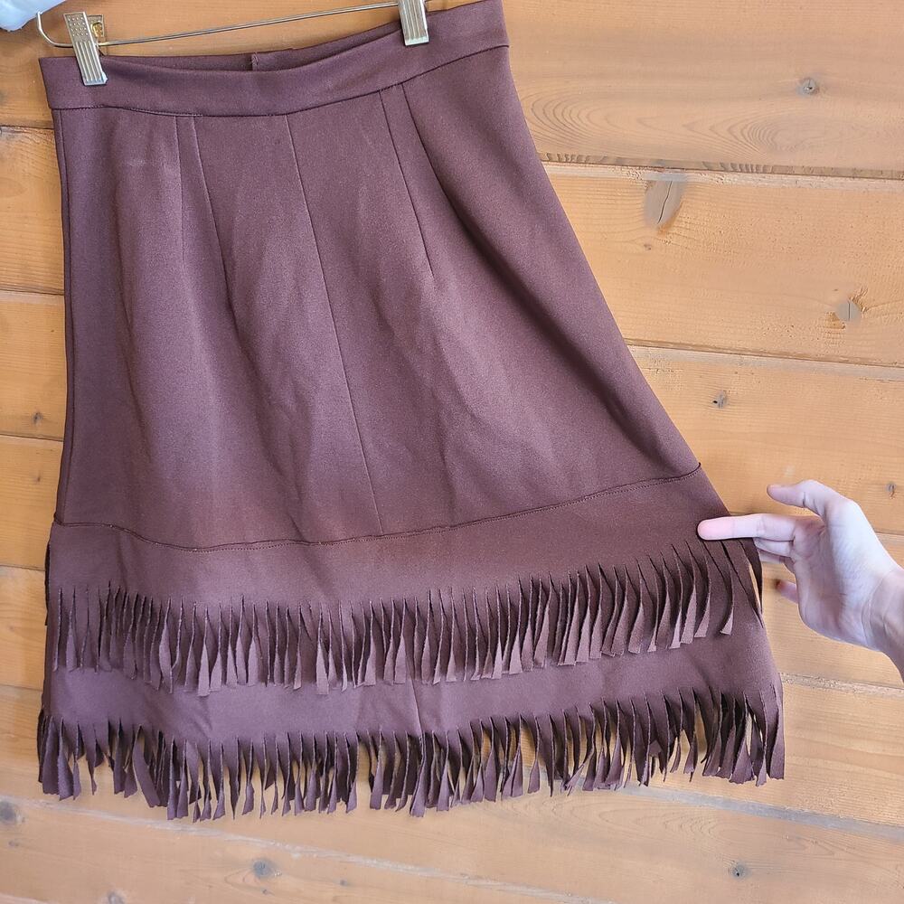 Vintage 70's Skirt Handmade Western Fringe High Rise Brown Midi Small Retro - Picture 4 of 6